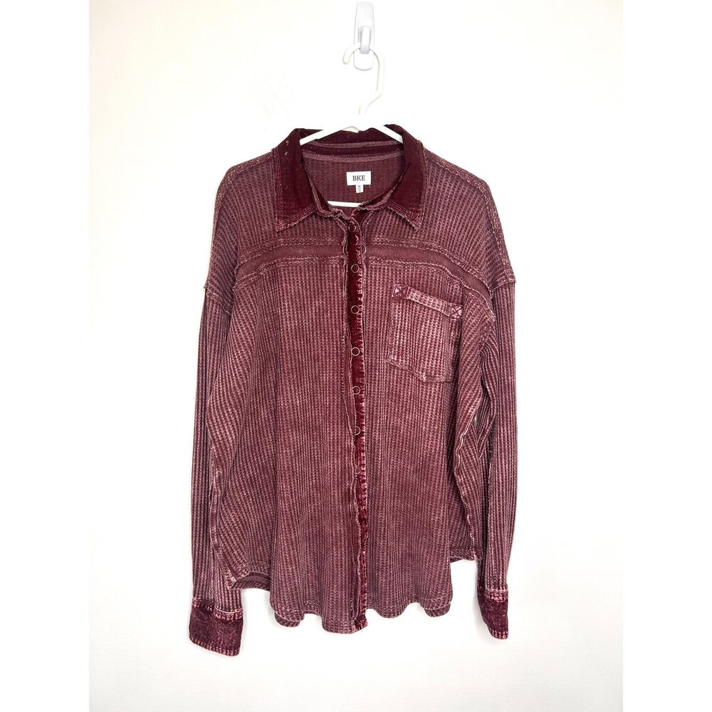 BKE Women's Oversized Thermal Shirt Sz M Decadent Chocolate Maroon Casual Grunge